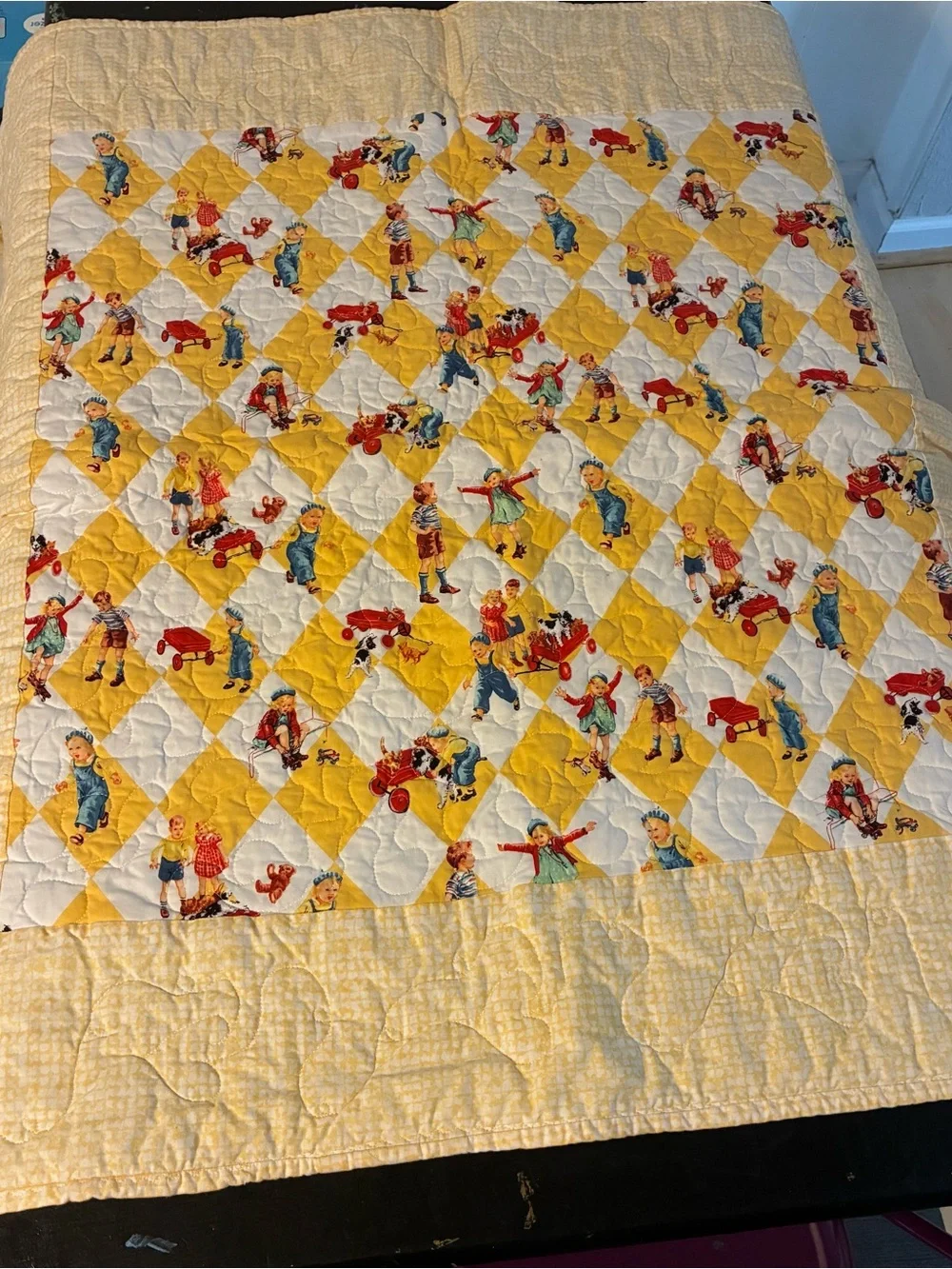 Vintage-Style Patchwork Dick & Jane Child’s Quilt
